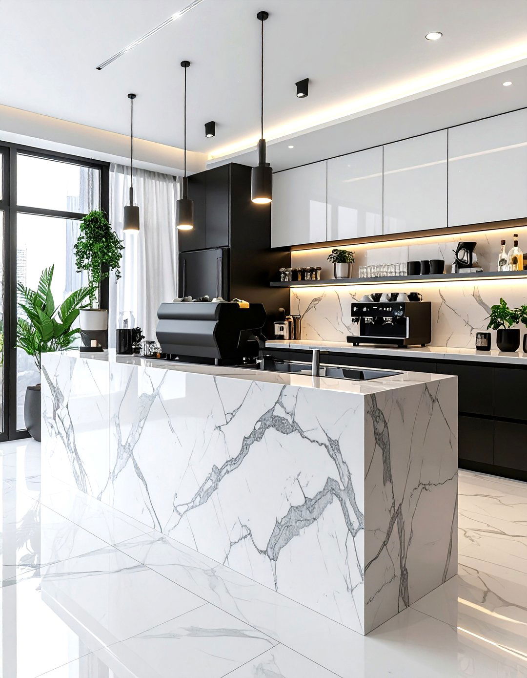 Luxury marble coffee station - 30 coffee bar kitchen ideas