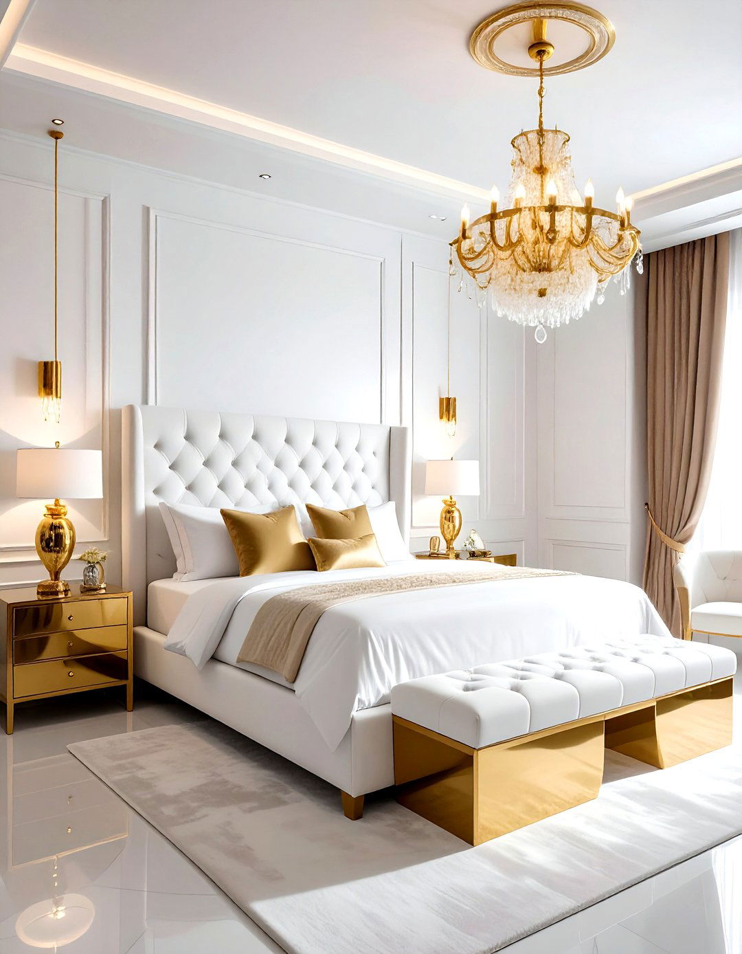Luxury master bedroom gold accents - 30 gold and white bedroom ideas
