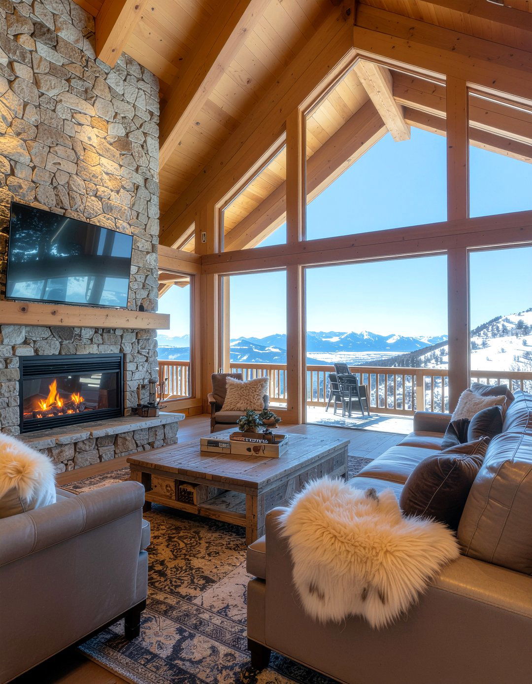 Luxury mountain cabin - 30 living room cathedral ceiling ideas
