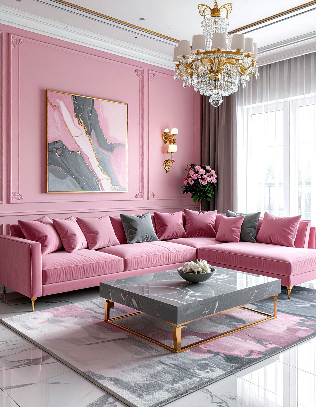 Luxury pink and gray living room - 30 pink gray living room ideas