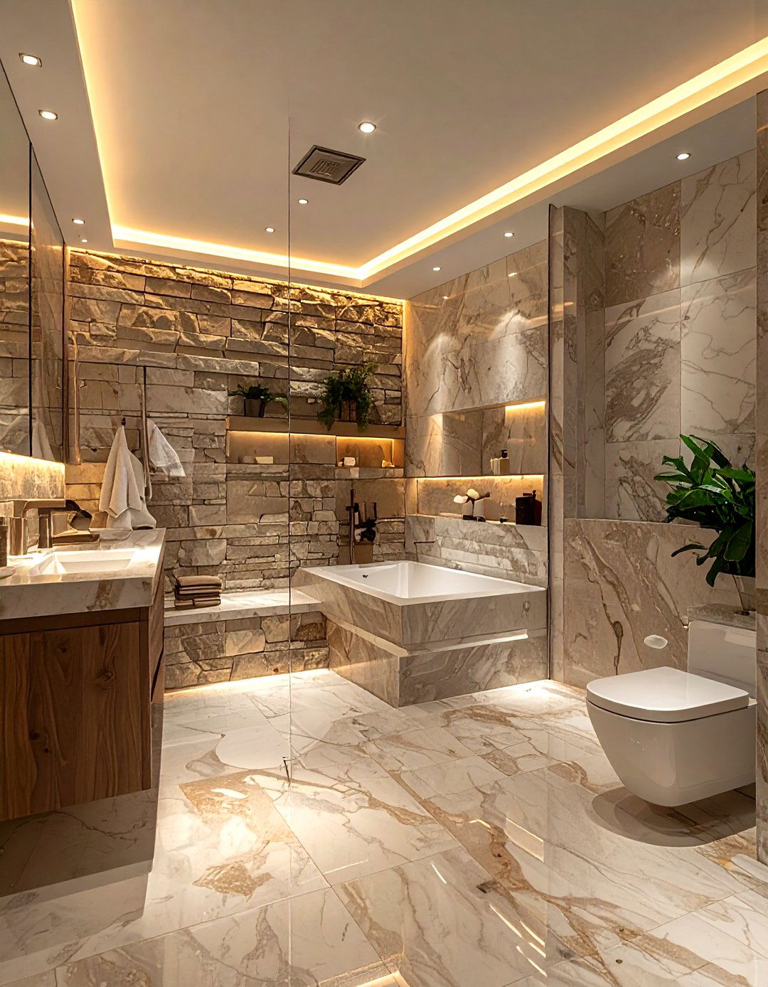 Luxury stacked stone bathroom remodel - 30 stacked stone bathroom ideas