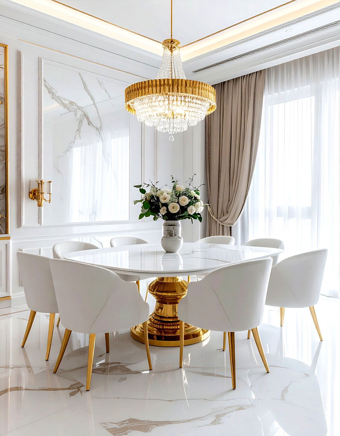 Luxury white marble gold dining room - 30 gold and white dining room ideas