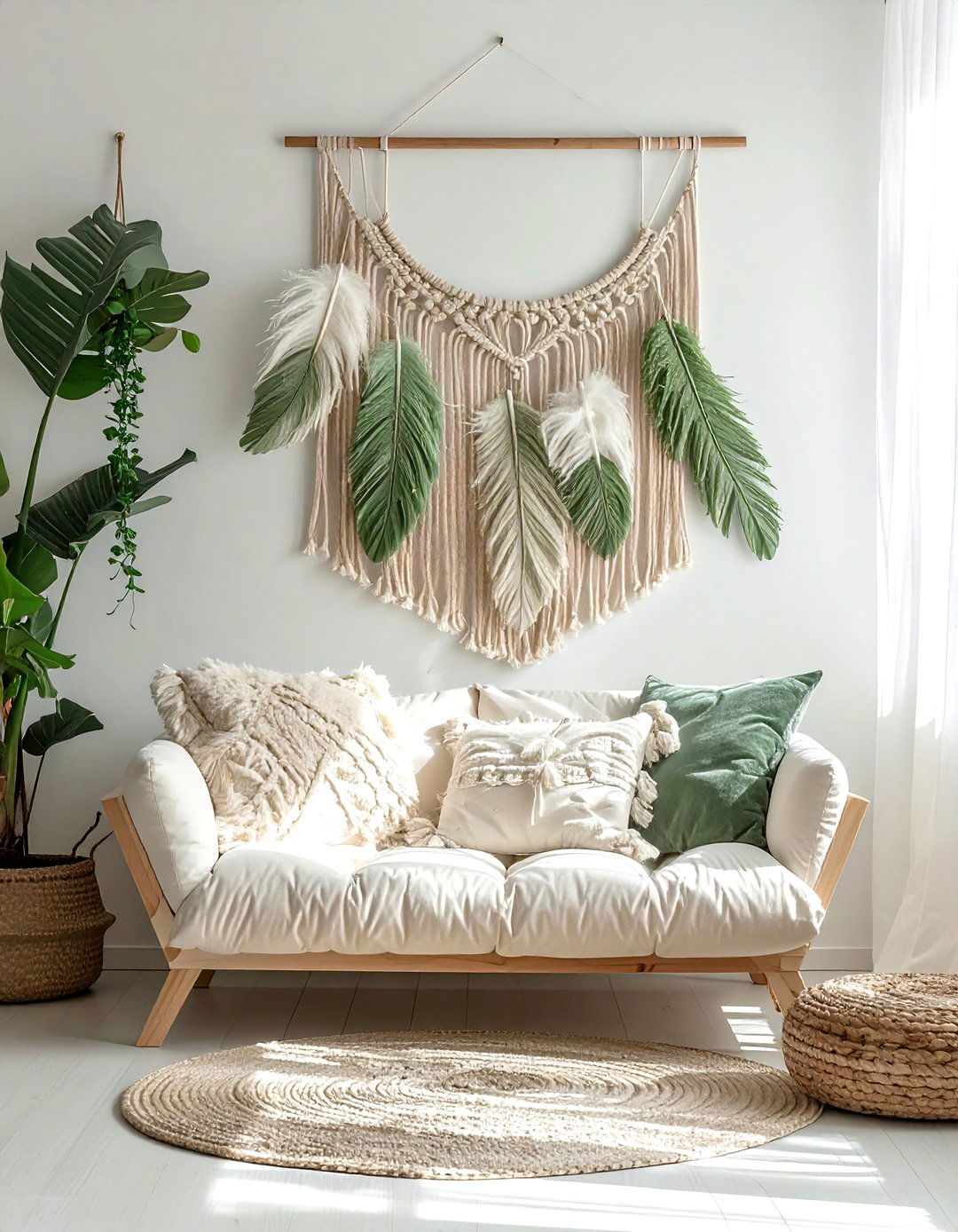 Macrame Feather Wall Hanging - 30 living room macrame wall hangings