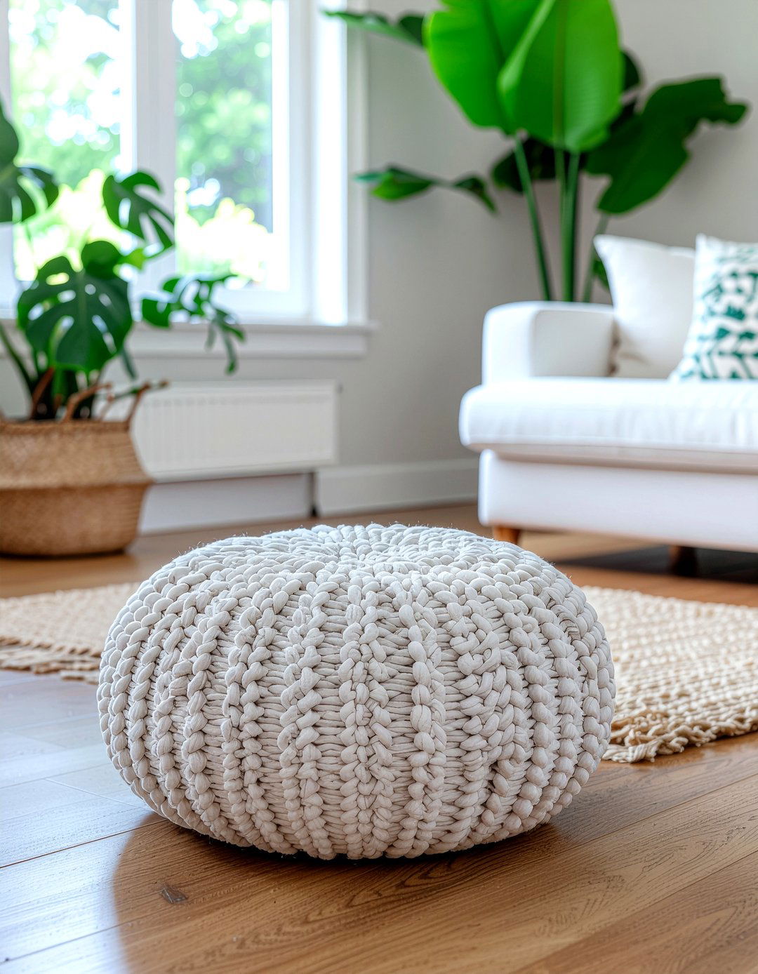 Macrame Floor Pouf - 30 living room pouf ideas