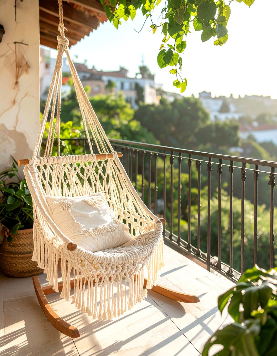 Macrame Hammock Chair - 30 apartment balcony ideas