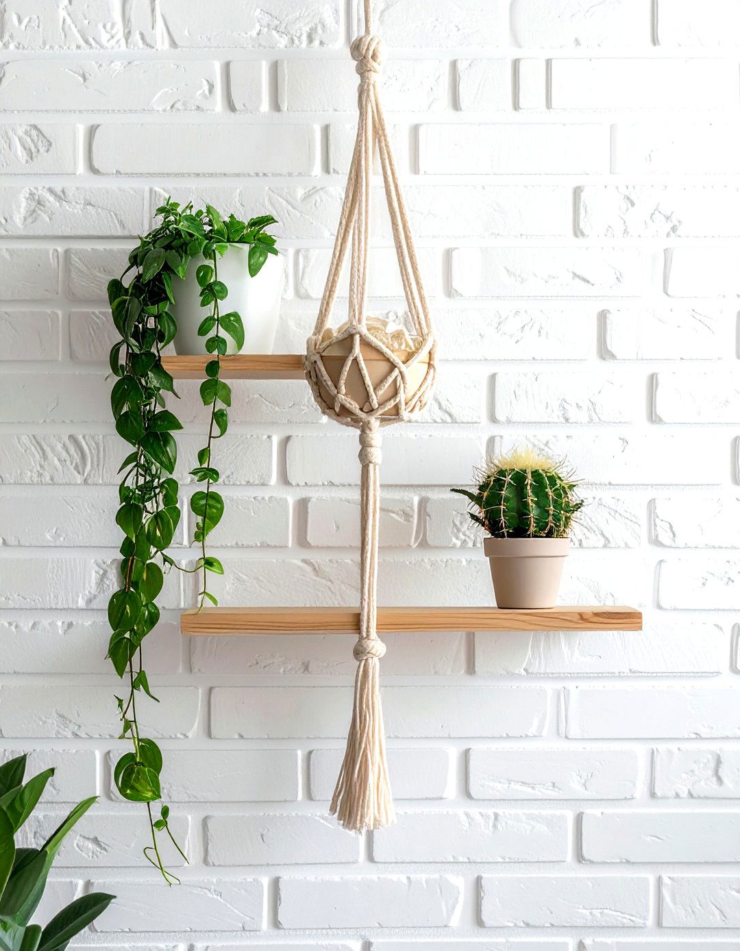 Macrame Hanging Plant Shelf - 30 living room plant shelves