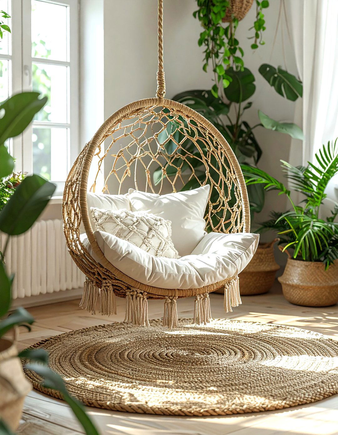Macrame Hanging Swing Chair - 30 bedroom statement piece ideas