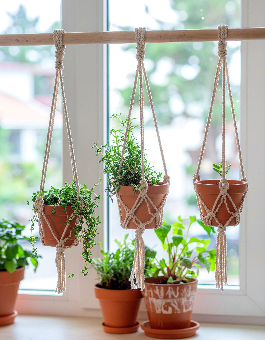 Macrame Herb Hangers - 30 kitchen herb garden ideas
