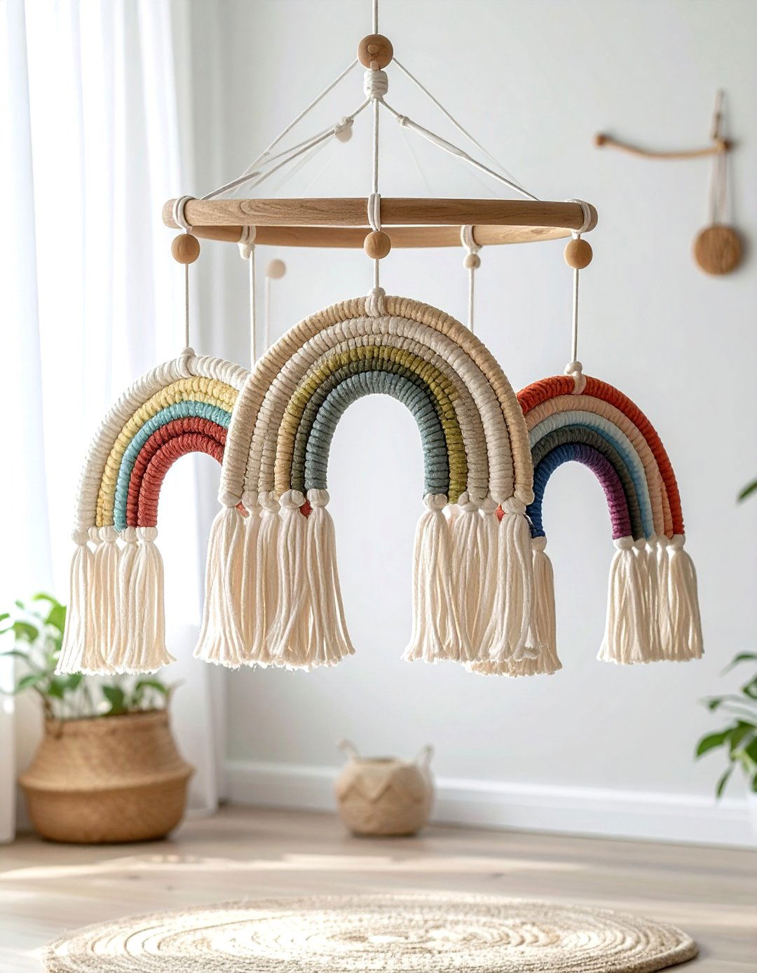 Macrame Rainbow Nursery Mobile - 30 nursery mobile ideas