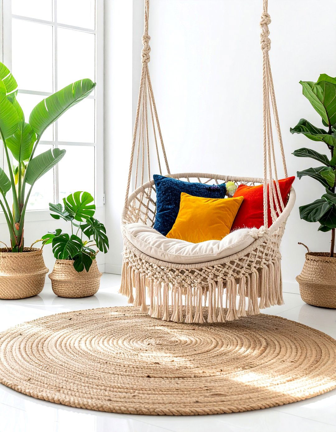 Macrame Swing Chair - 30 living room hanging chair ideas