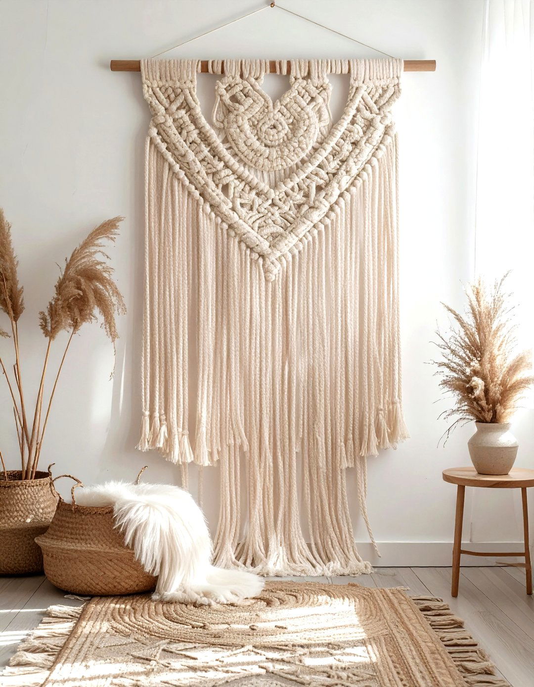 Macrame Tapestry With Tassels - 30 living room macrame wall hangings