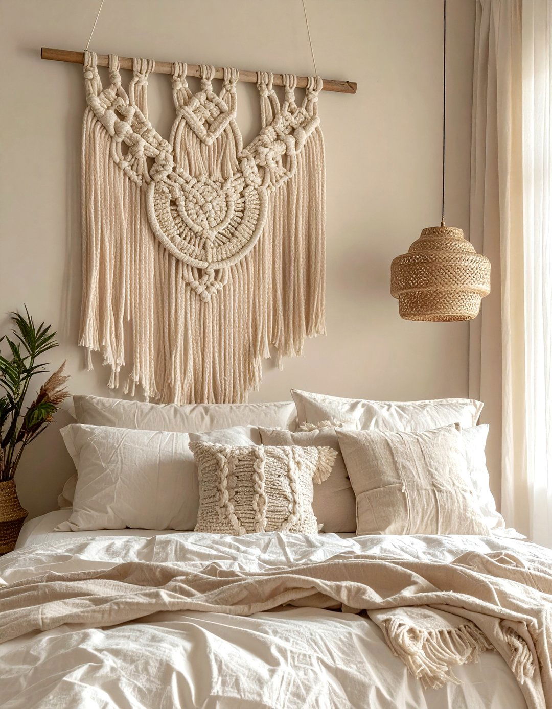 Macrame Wall Hanging - 30 beige bedroom accessories ideas