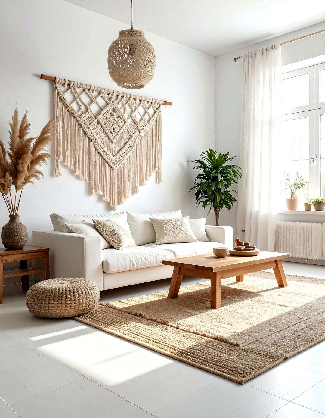 Macrame Wall Hanging Living Room - 30 bohemian white living room ideas