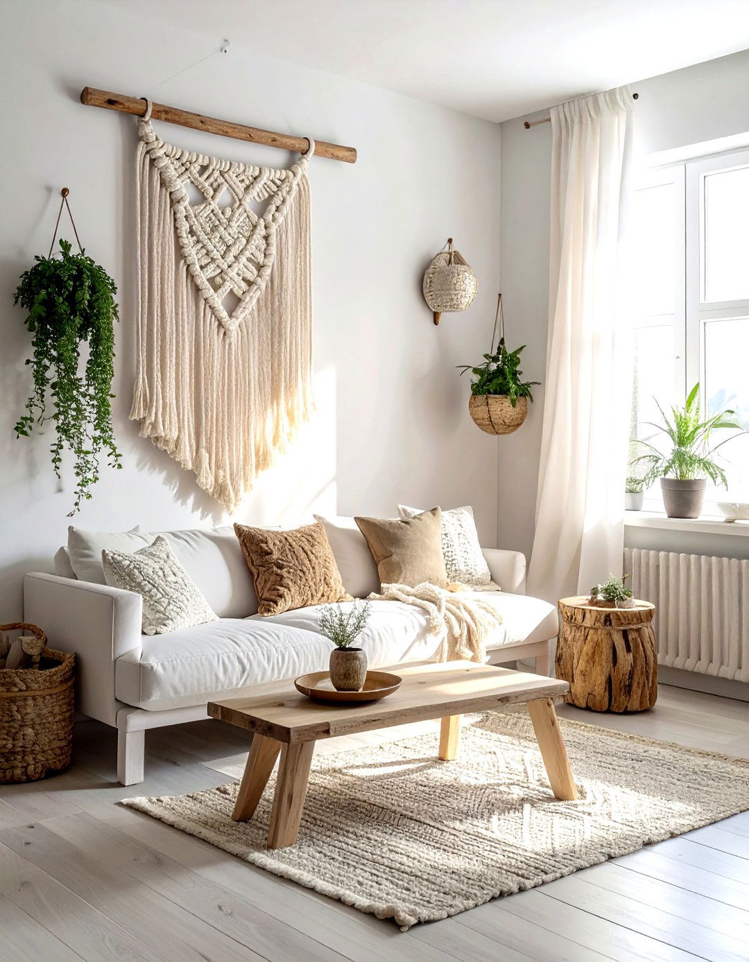 Macrame Wall Hanging With Driftwood - 30 living room macrame wall hangings