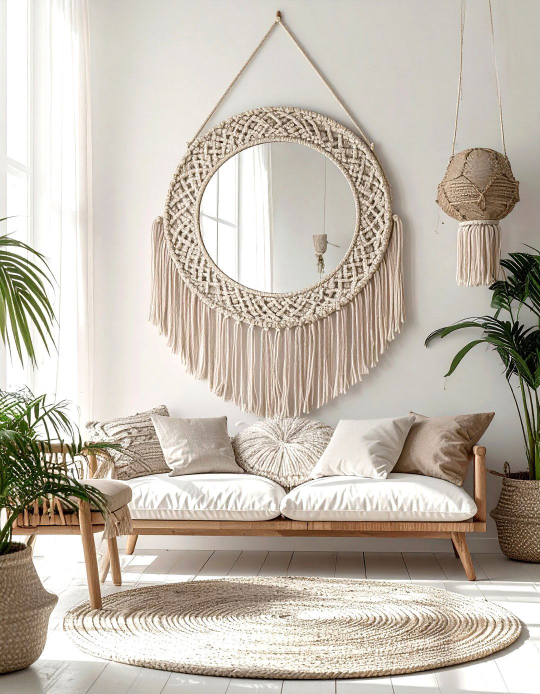 Macrame Wall Hanging With Mirror - 30 living room macrame wall hangings