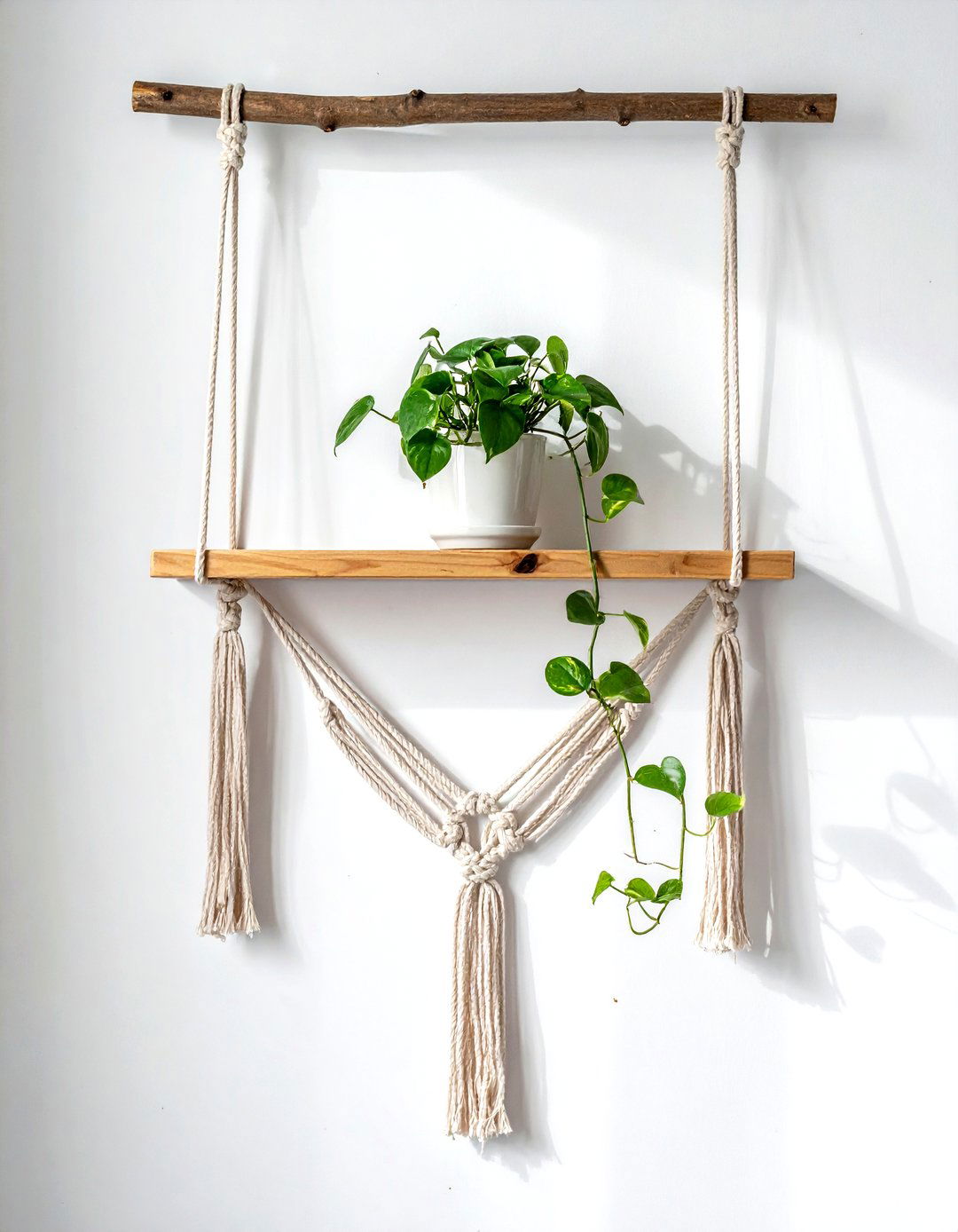 Macrame Wall Hanging With Shelf - 30 living room macrame wall hangings