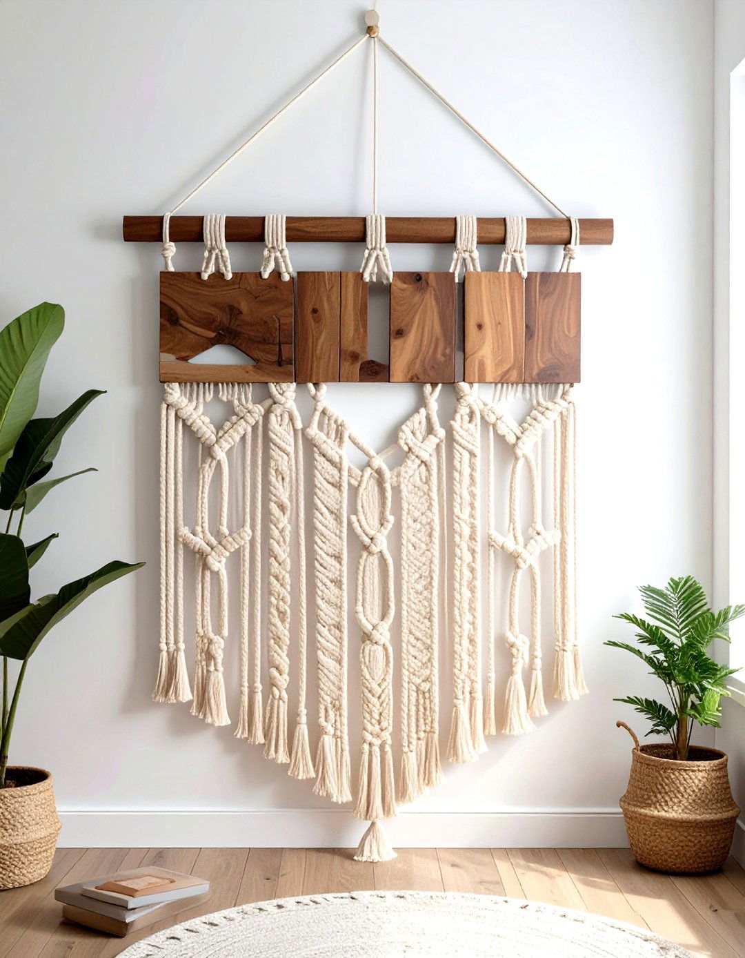 Macrame Wall Hanging With Wood - 30 living room macrame wall hangings