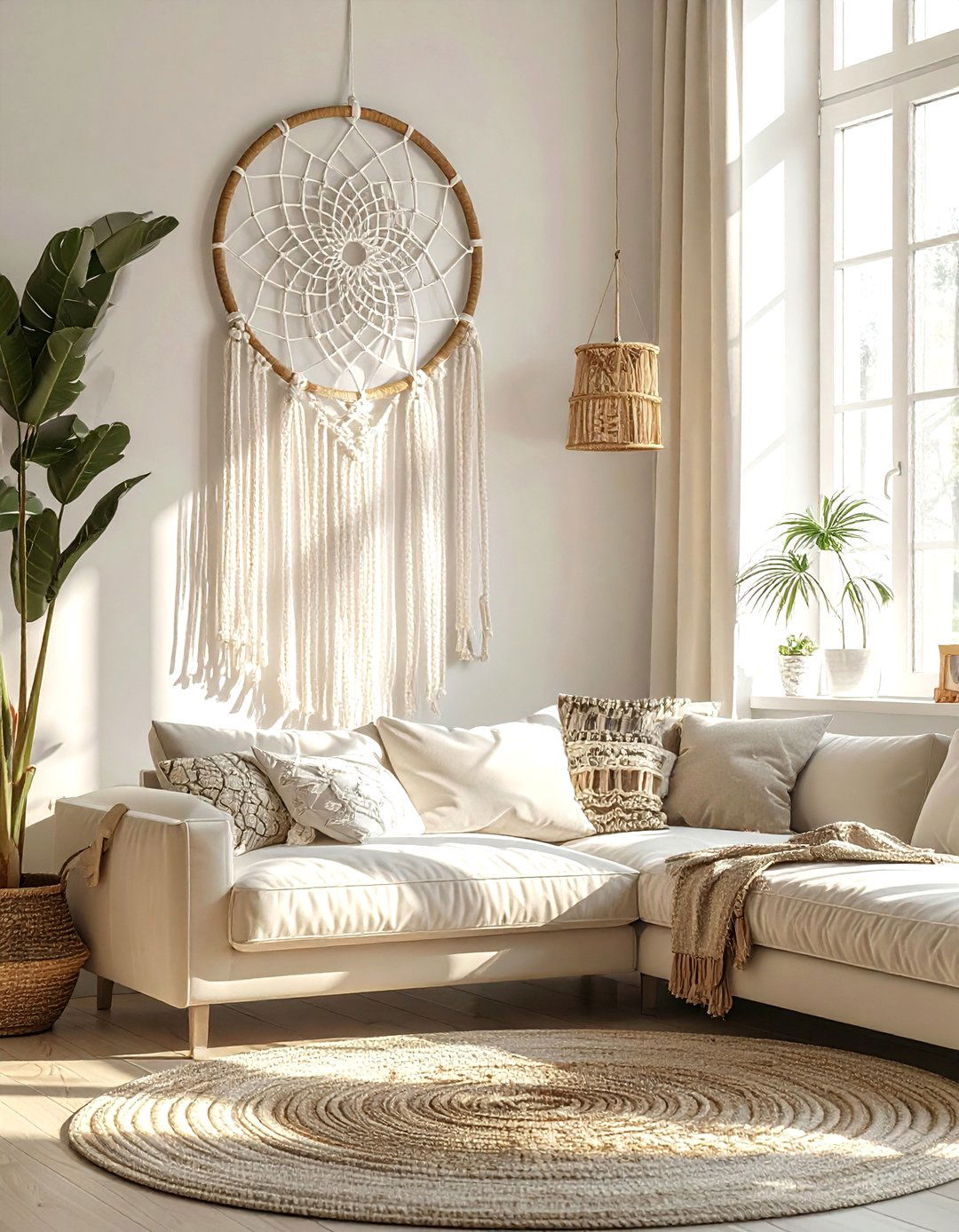 Macrame dream catcher wall - 30 macrame living room ideas