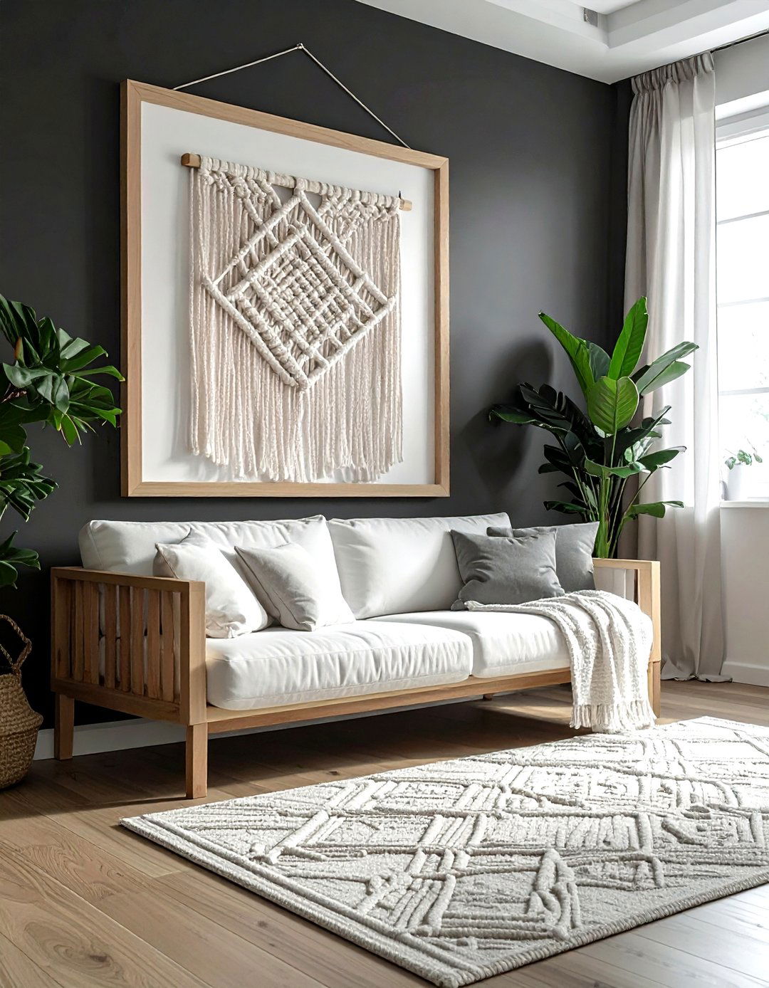 Macrame framed art piece - 30 macrame living room ideas