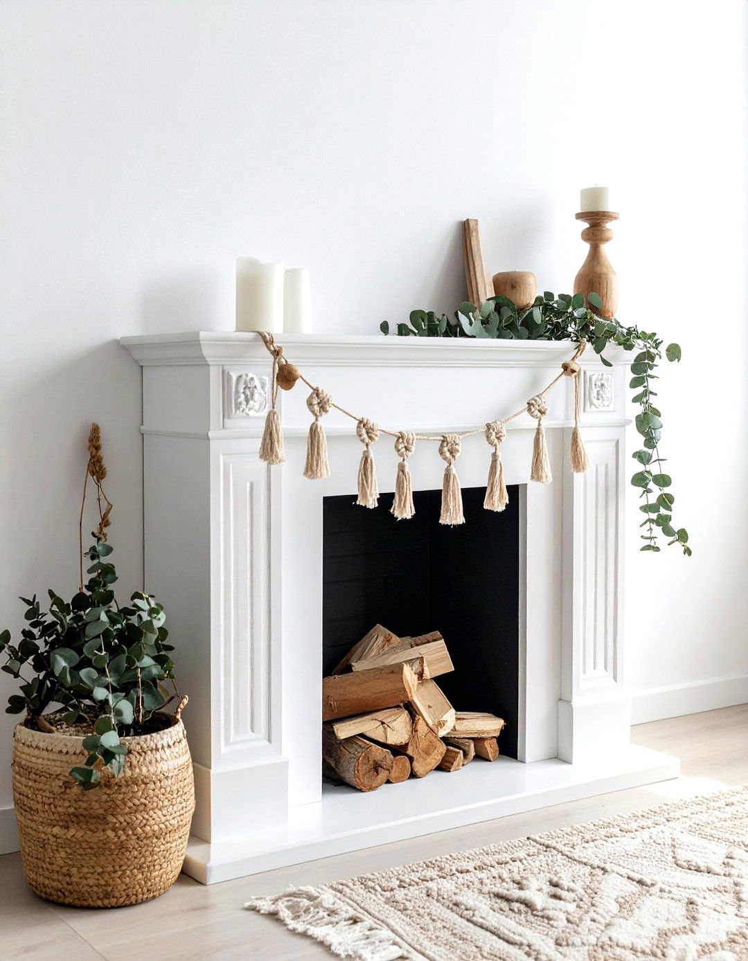 Macrame garland mantel display - 30 macrame living room ideas