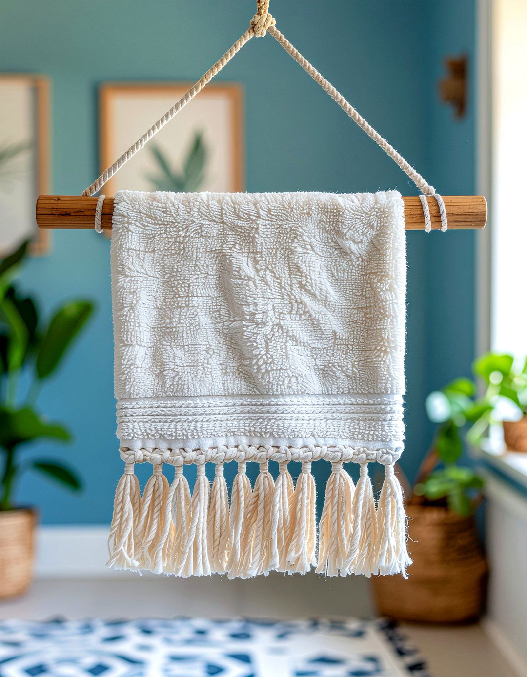 Macrame hanger - 30 bathroom towel display ideas