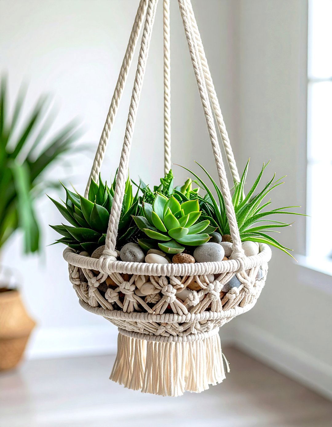 Macrame hanging fruit basket - 30 macrame living room ideas
