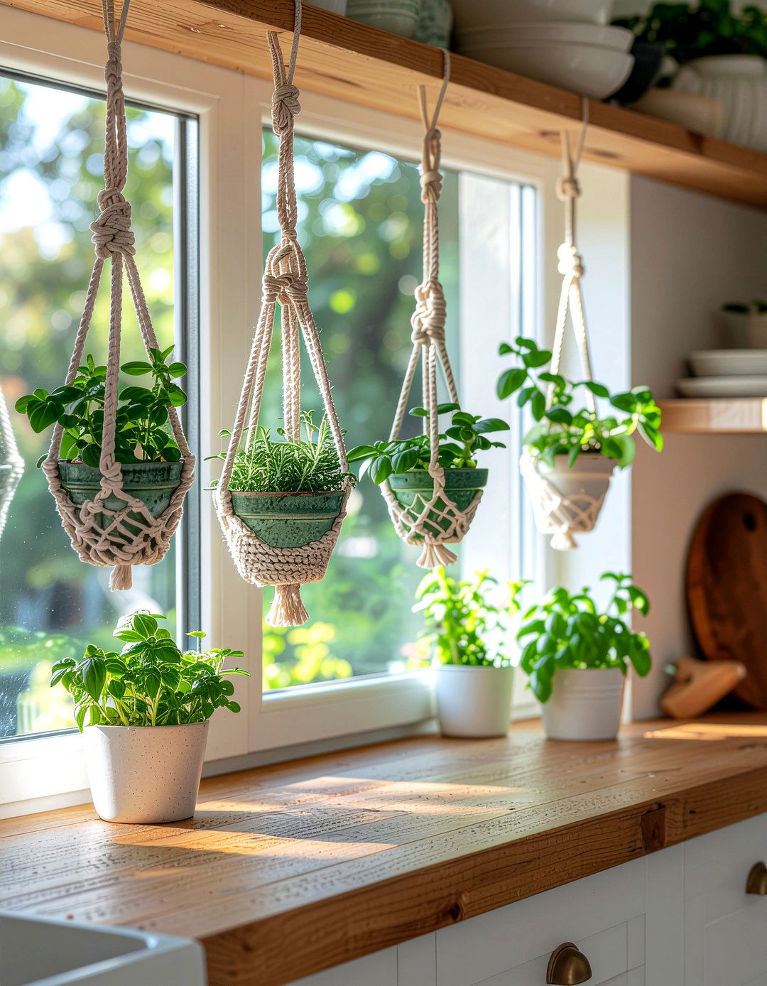 Macrame herb hangers kitchen window - 30 kitchen window herb garden ideas