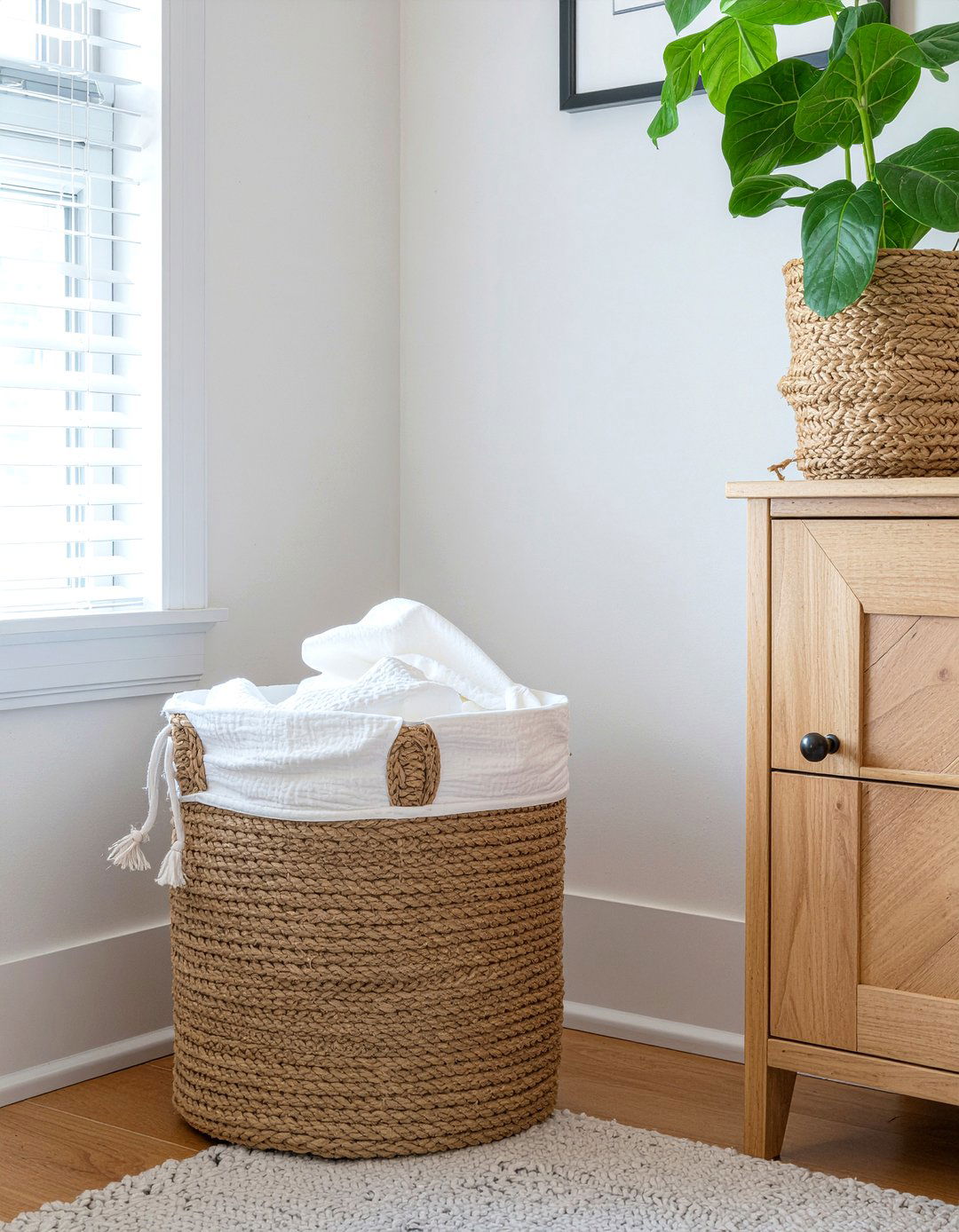 Macrame laundry hamper - 30 macrame bedroom ideas