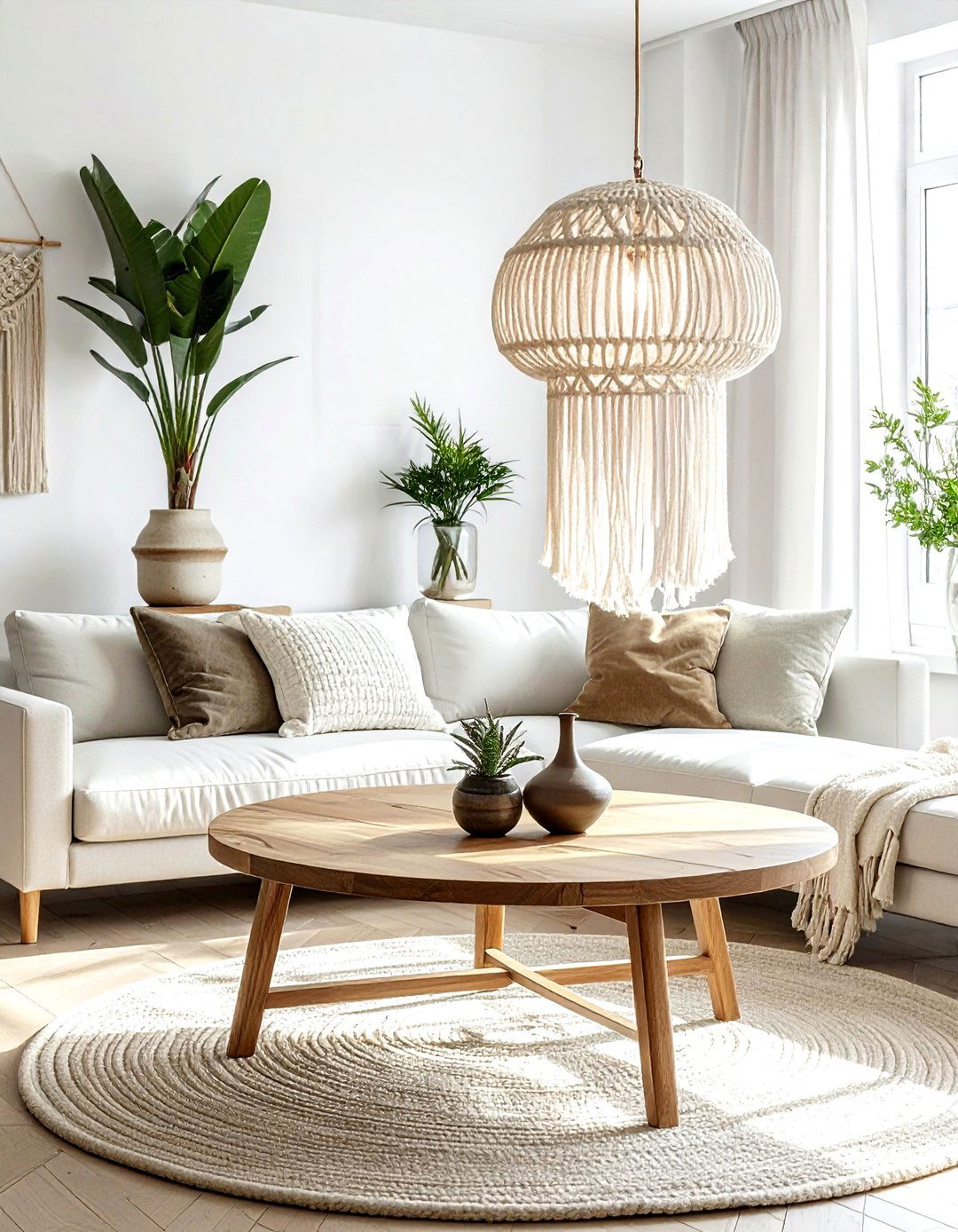 Macrame light fixture pendant - 30 macrame living room ideas