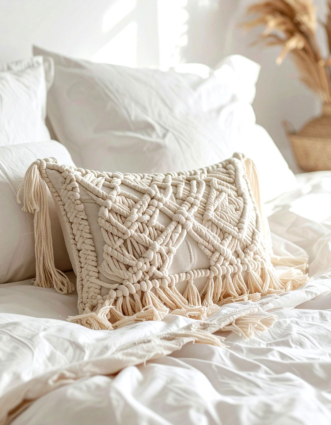 Macrame lumbar pillow for boho vibe - 30 lumbar pillow ideas