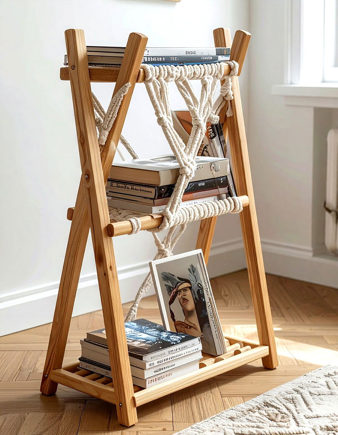 Macrame magazine rack floor - 30 macrame living room ideas
