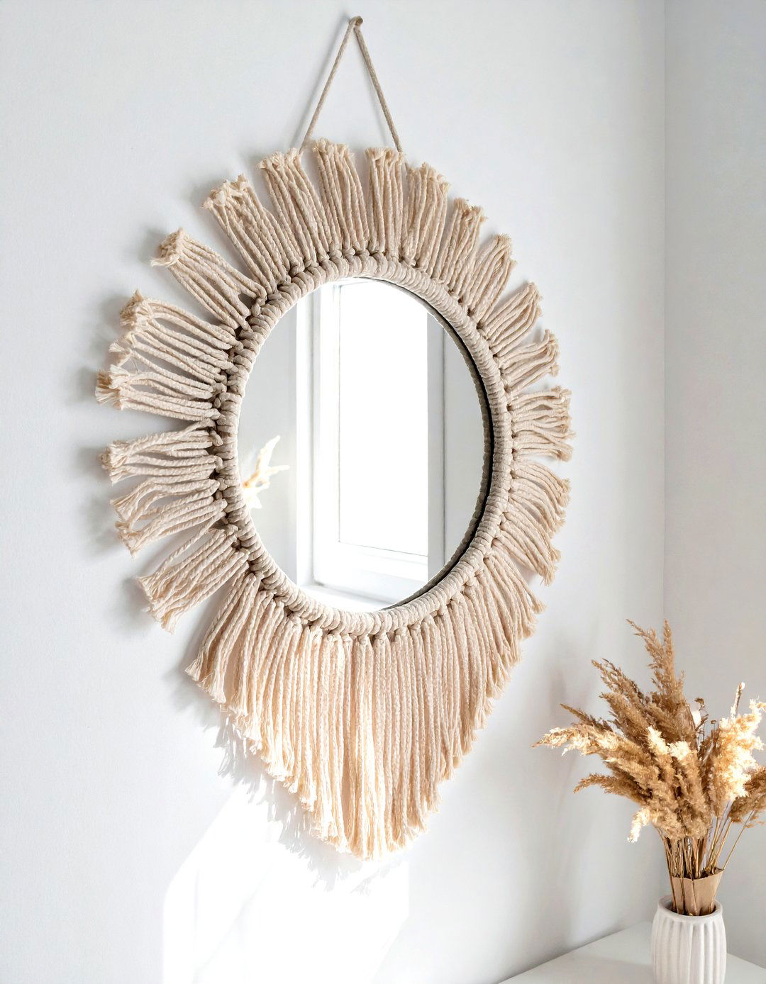 Macrame mirror frame decor - 30 macrame living room ideas