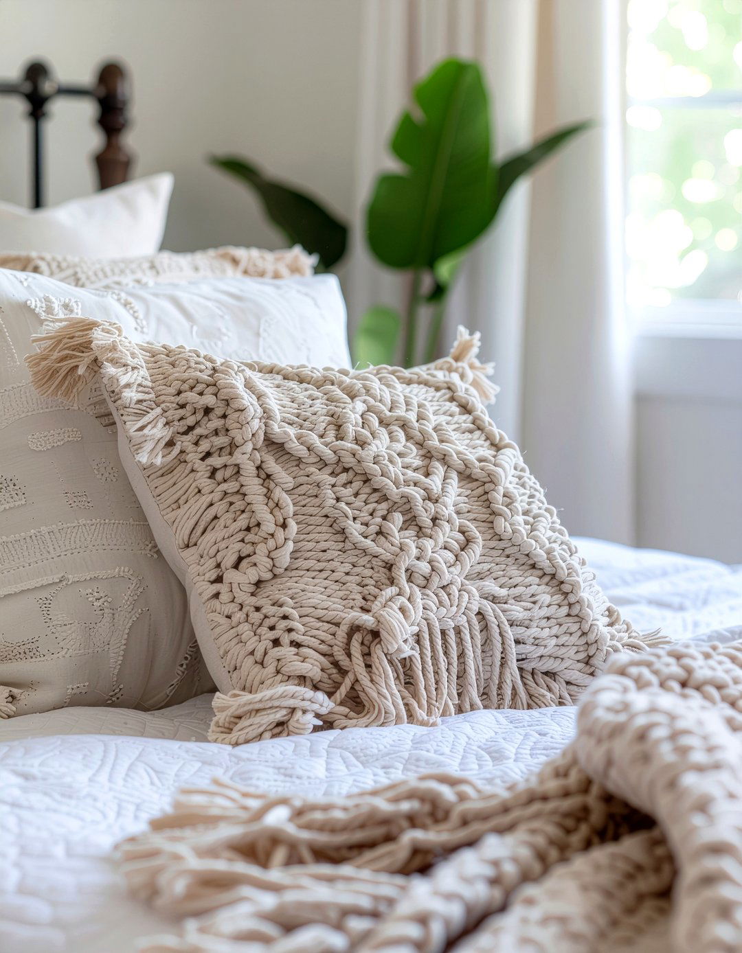 Macrame pillow cover - 30 macrame bedroom ideas