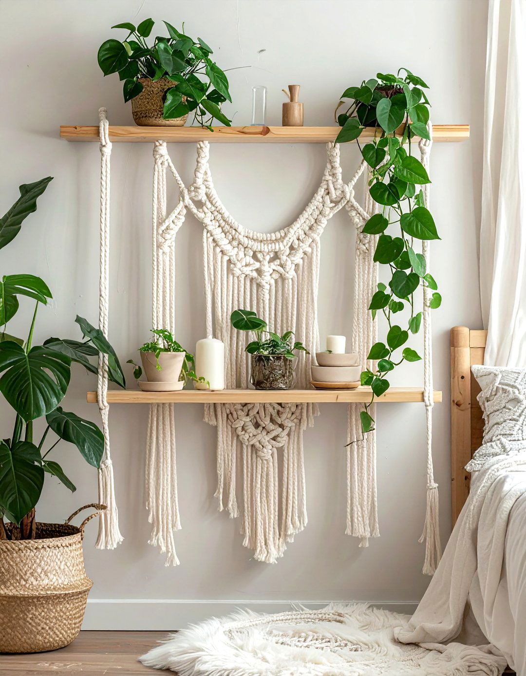 Macrame plant shelf - 30 plant shelf ideas