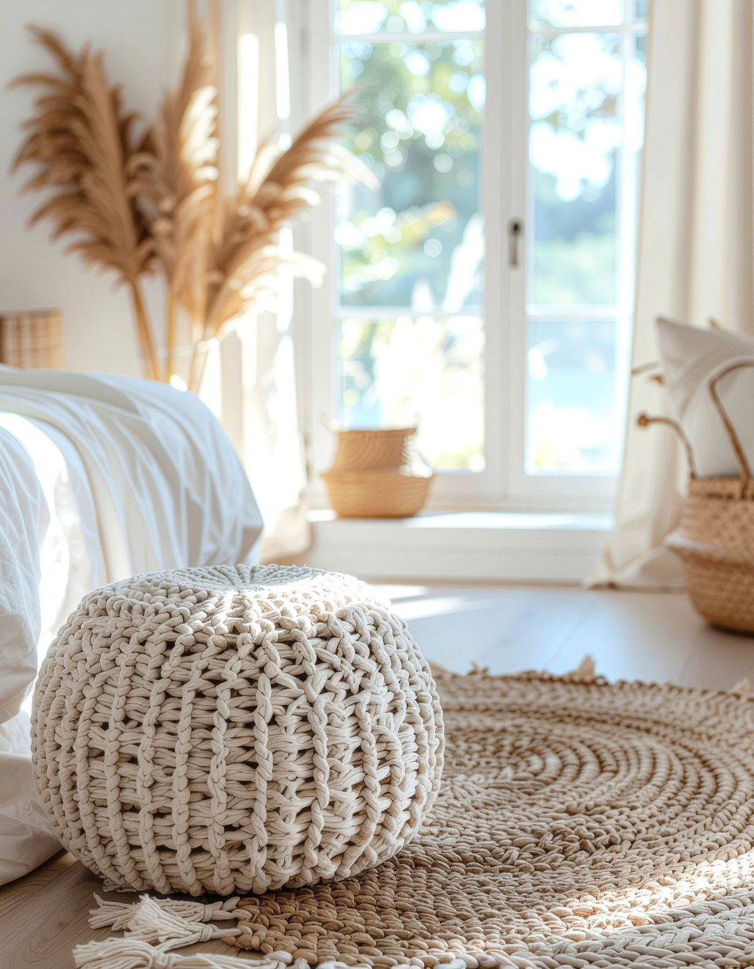 Macrame pouf - 30 bedroom poufs