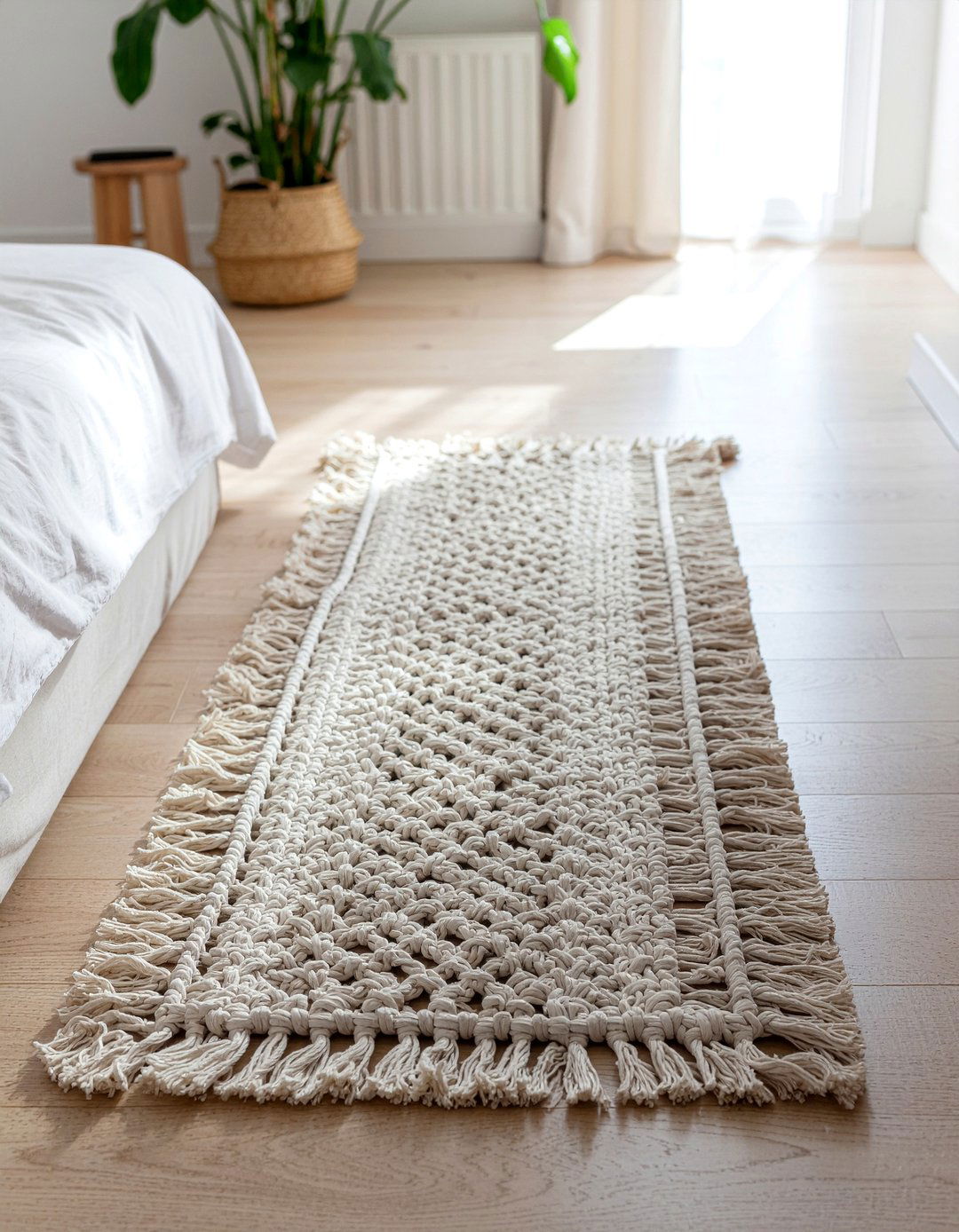Macrame rug - 30 macrame bedroom ideas