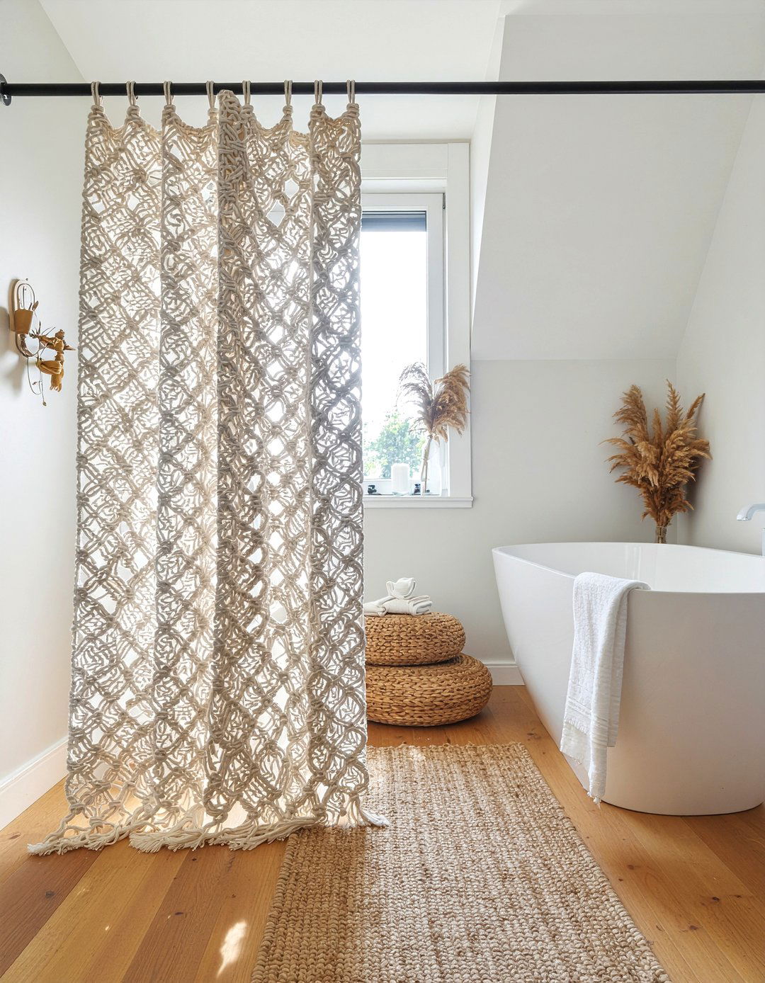 Macrame shower curtain - 30 bathroom curtain ideas