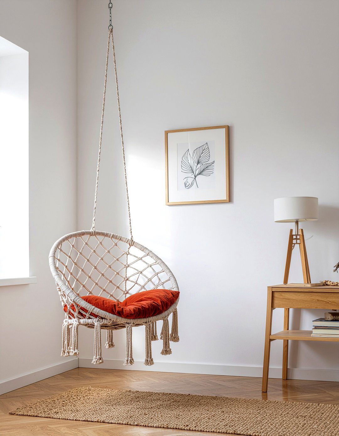 Macrame swing chair - 30 macrame bedroom ideas