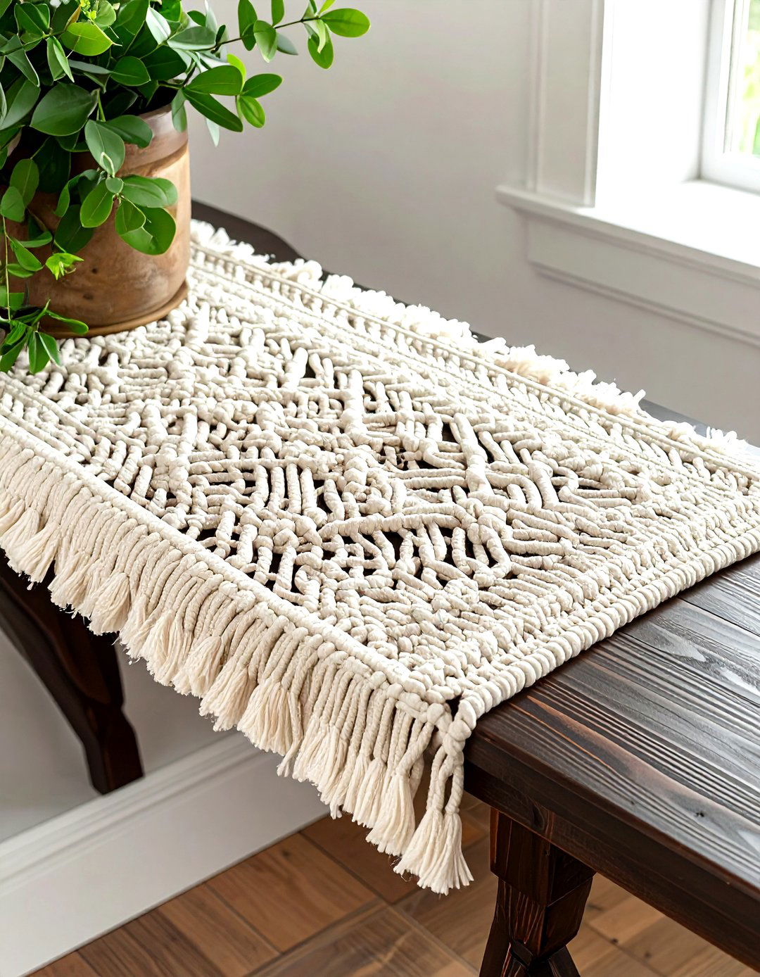 Macrame table runner set - 30 macrame living room ideas