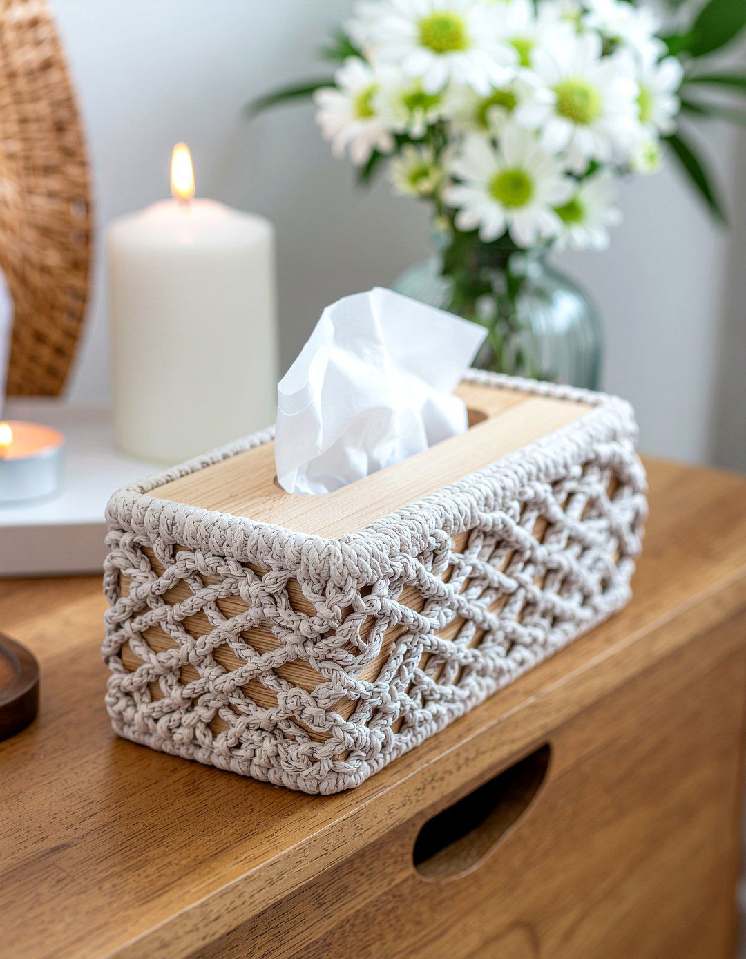 Macrame tissue box cover - 30 macrame bedroom ideas
