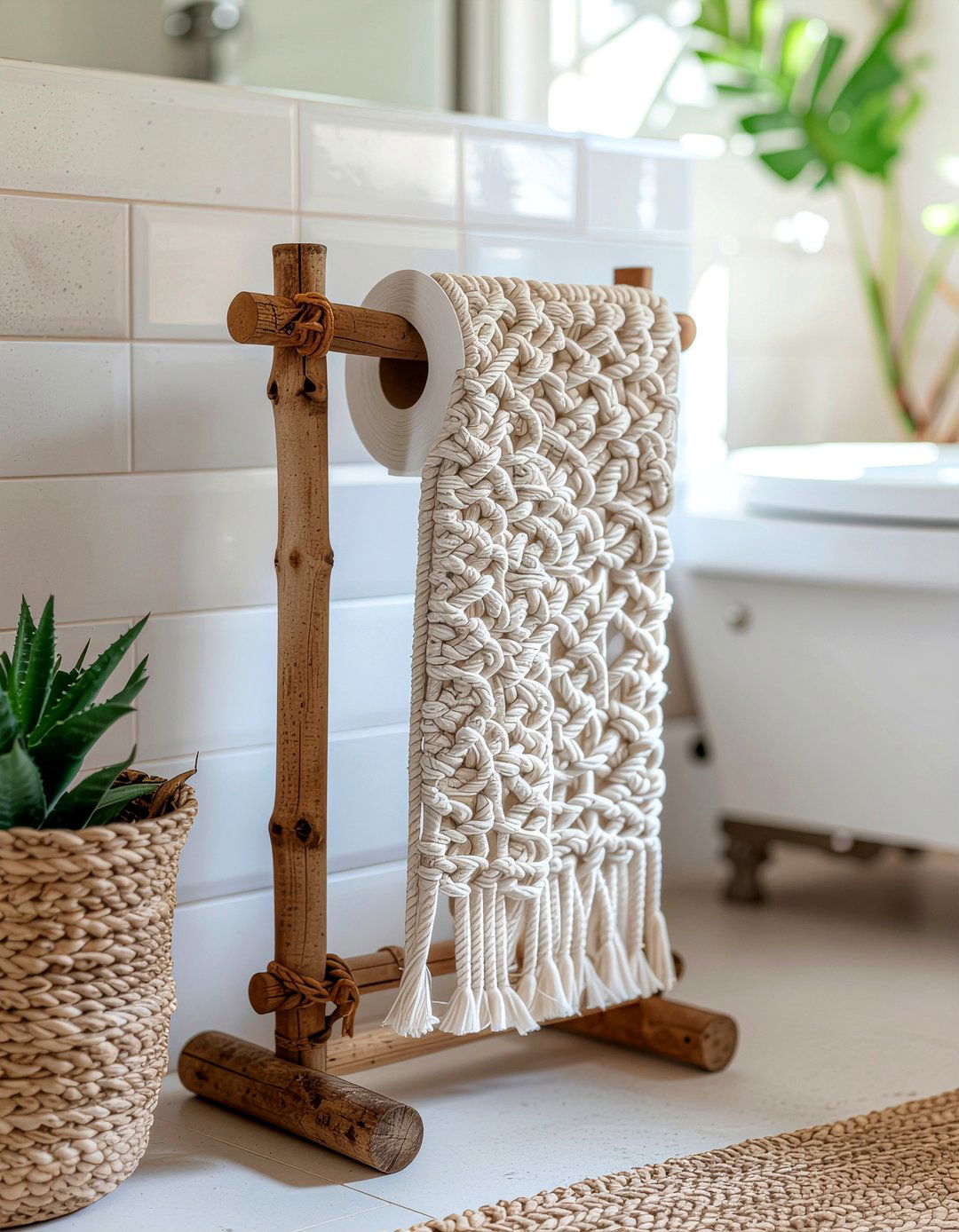 Macrame toilet paper holder - 30 bathroom handmade ideas