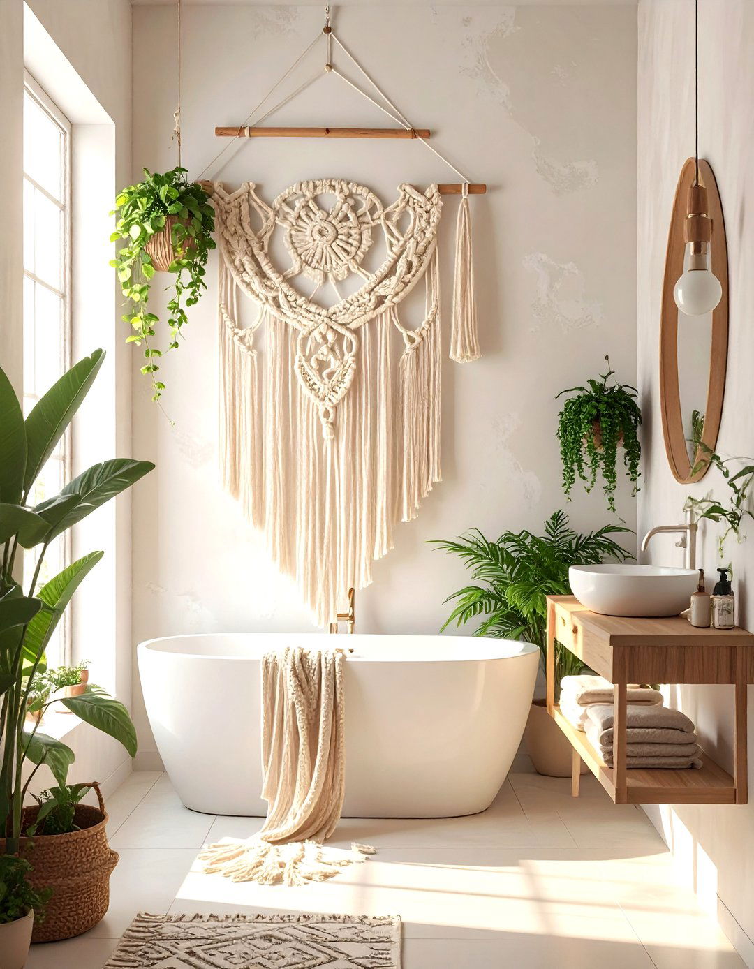 Macrame wall hanging - 30 bathroom wall decor ideas