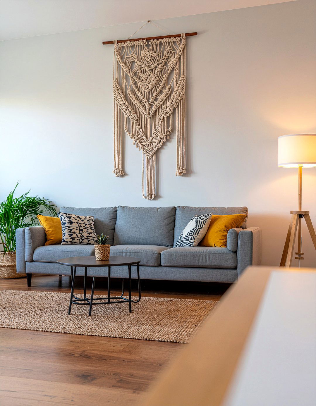 Macrame wall hanging - 30 rental apartment living room ideas