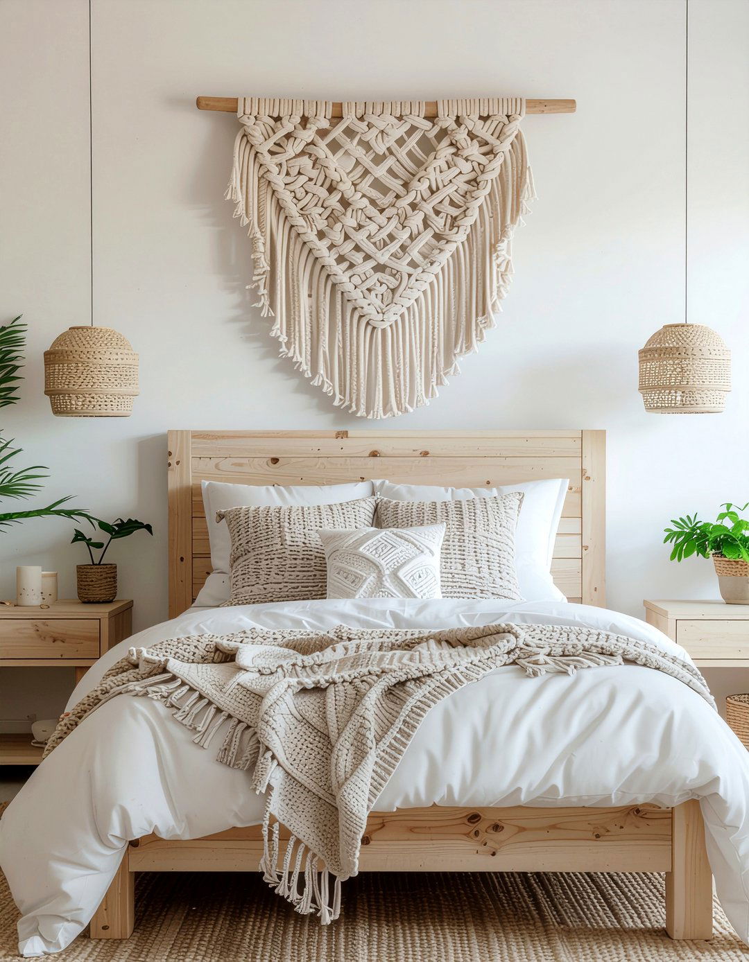 Macrame wall hanging - 30 bedroom texture layering ideas
