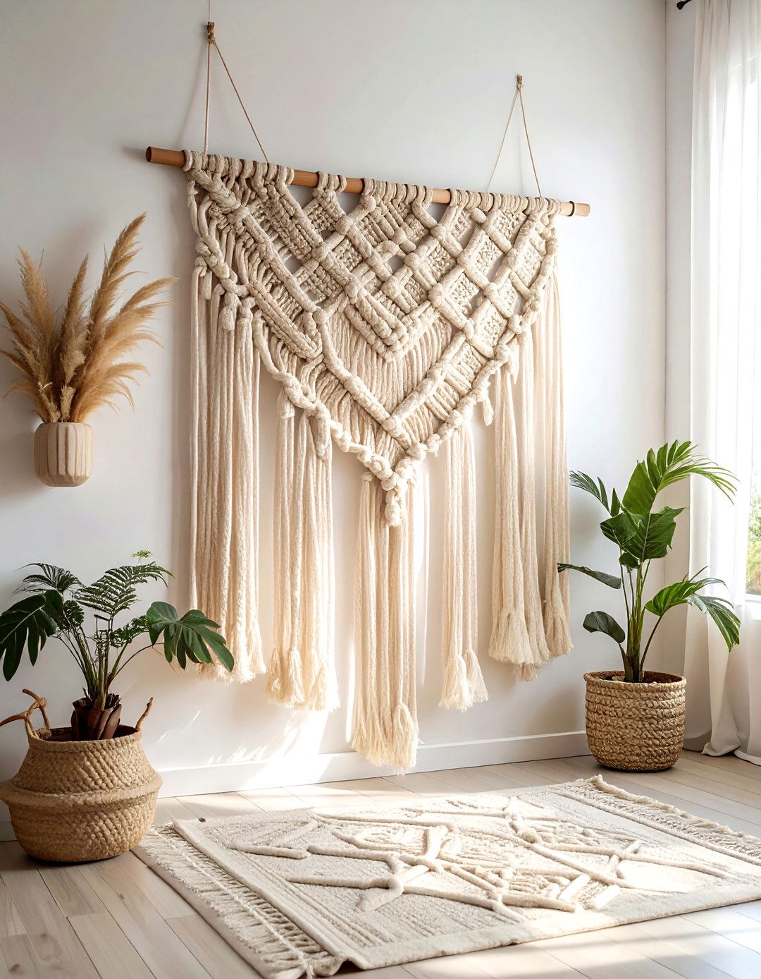 Macrame wall hanging - 30 beige living room accessories ideas