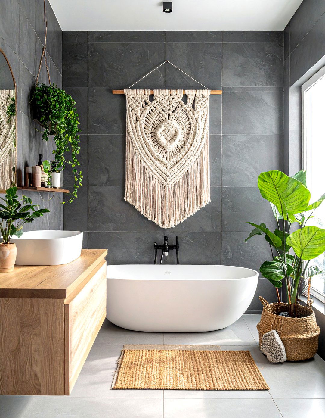 Macrame wall hanging bathroom - 30 boho bathroom ideas