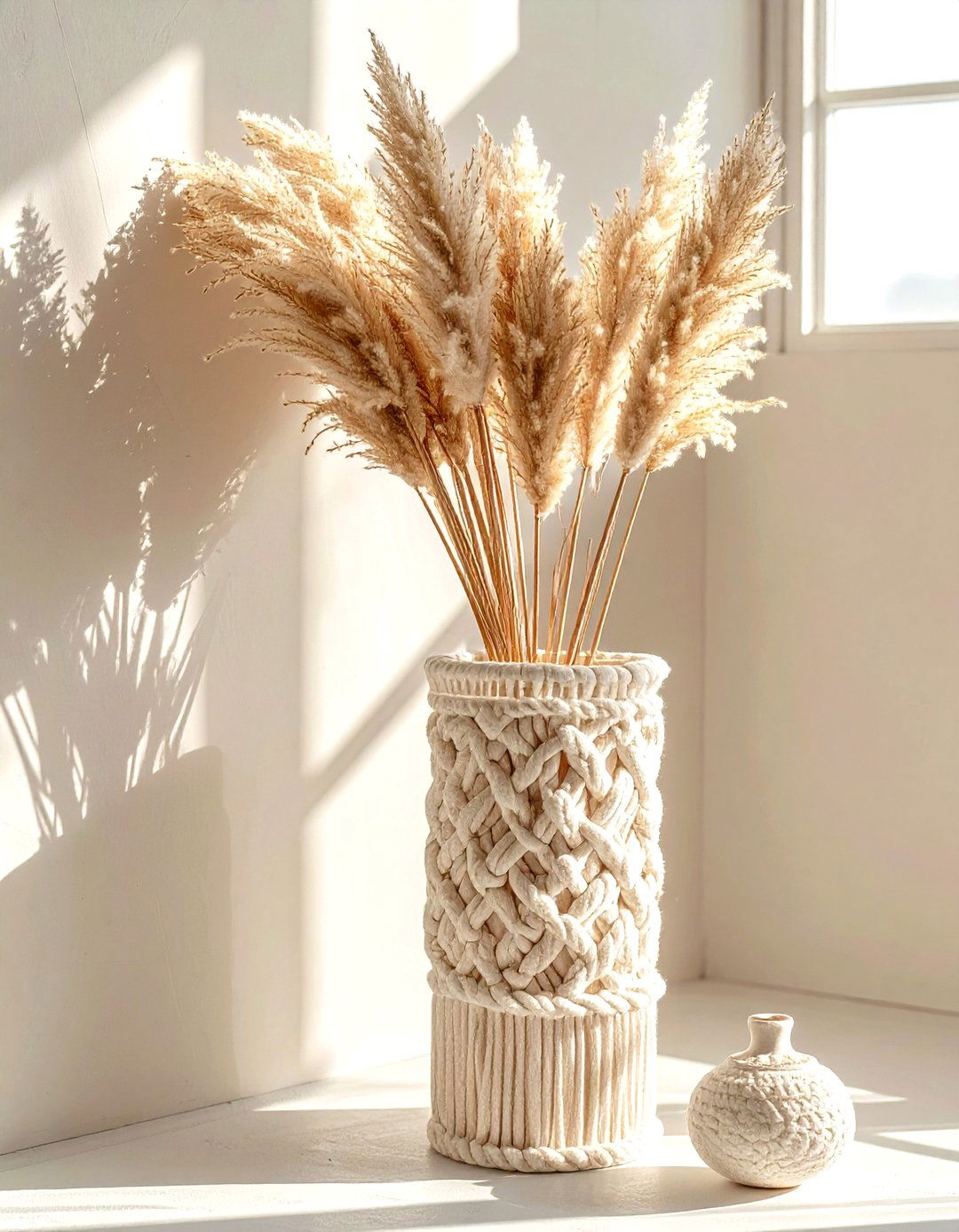 Macrame wrap glass vase - 30 macrame living room ideas