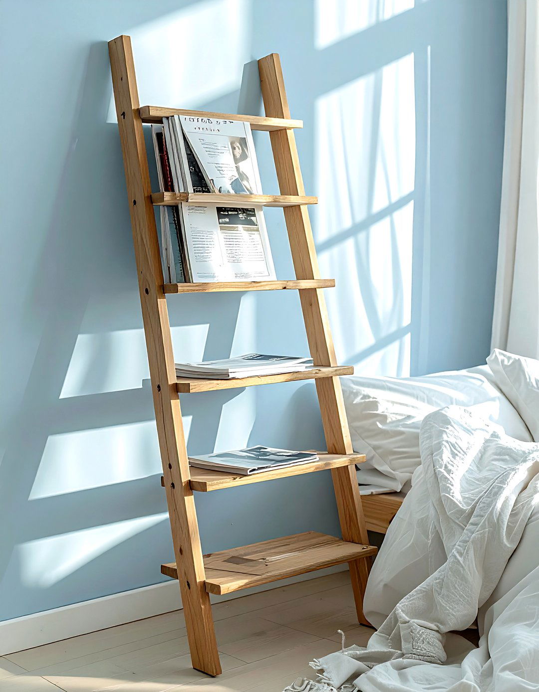 Magazine ladder shelf - 30 magazine decor ideas
