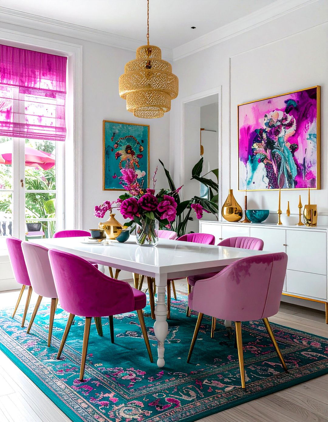 Magenta and turquoise dining room - 30 purple dining room color schemes