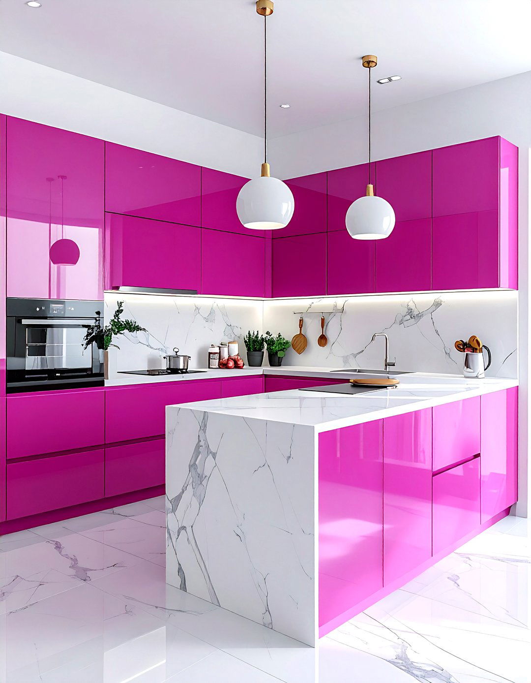 Magenta and white kitchen - 30 pink kitchen color schemes